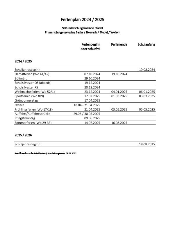 Ferienplan