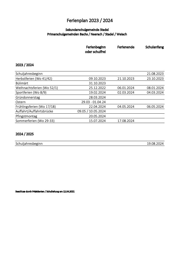 Ferienplan