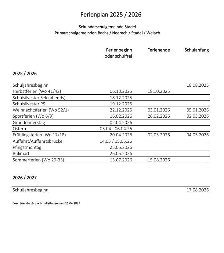 Ferienplan