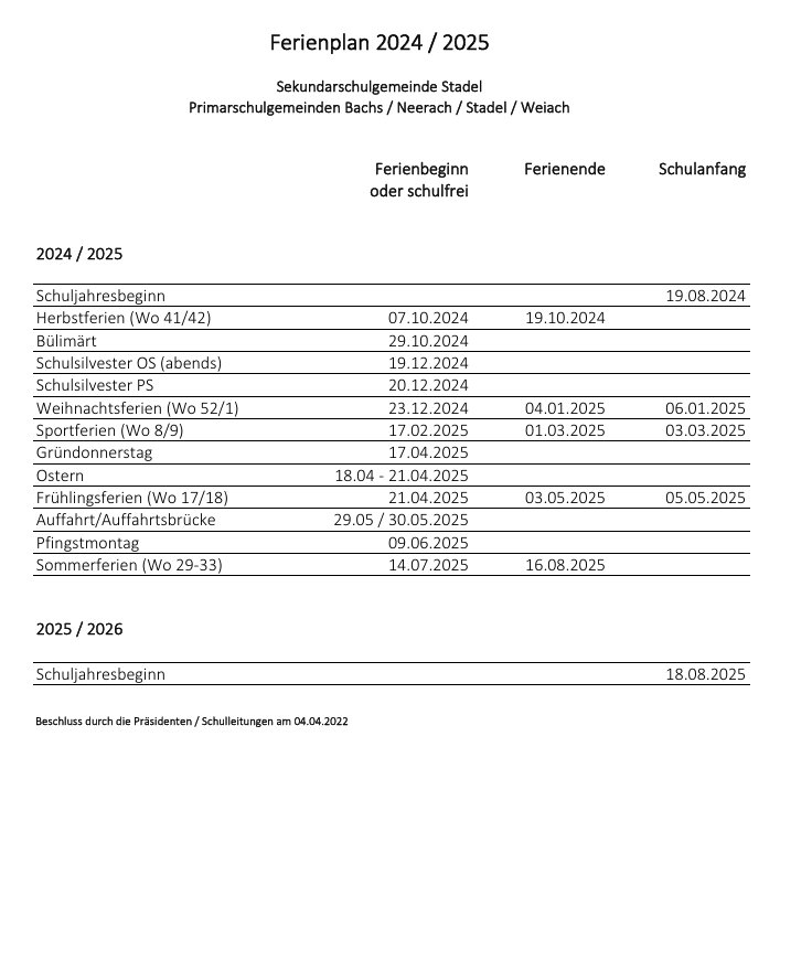 Ferienplan